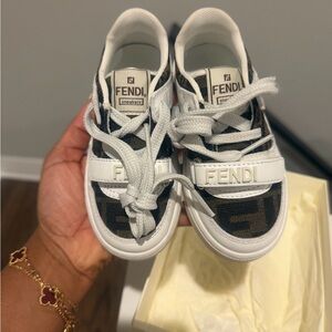 Fendi Kids Monogram White and Brown Sneakers